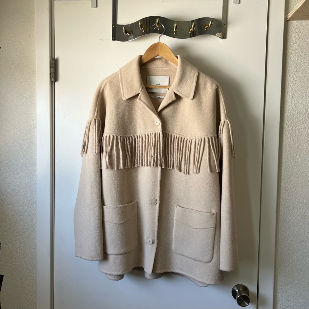 MANGO CREAM HANDMADE FRINGED OVERSHIRT
